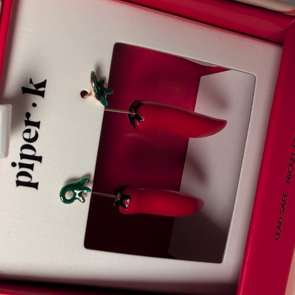 Piper K Red Hot Chili Pepper Drop Earrings - Picture 2 of 5